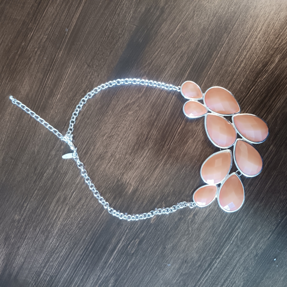 Elegant Silver and Peach Teardrop Necklace